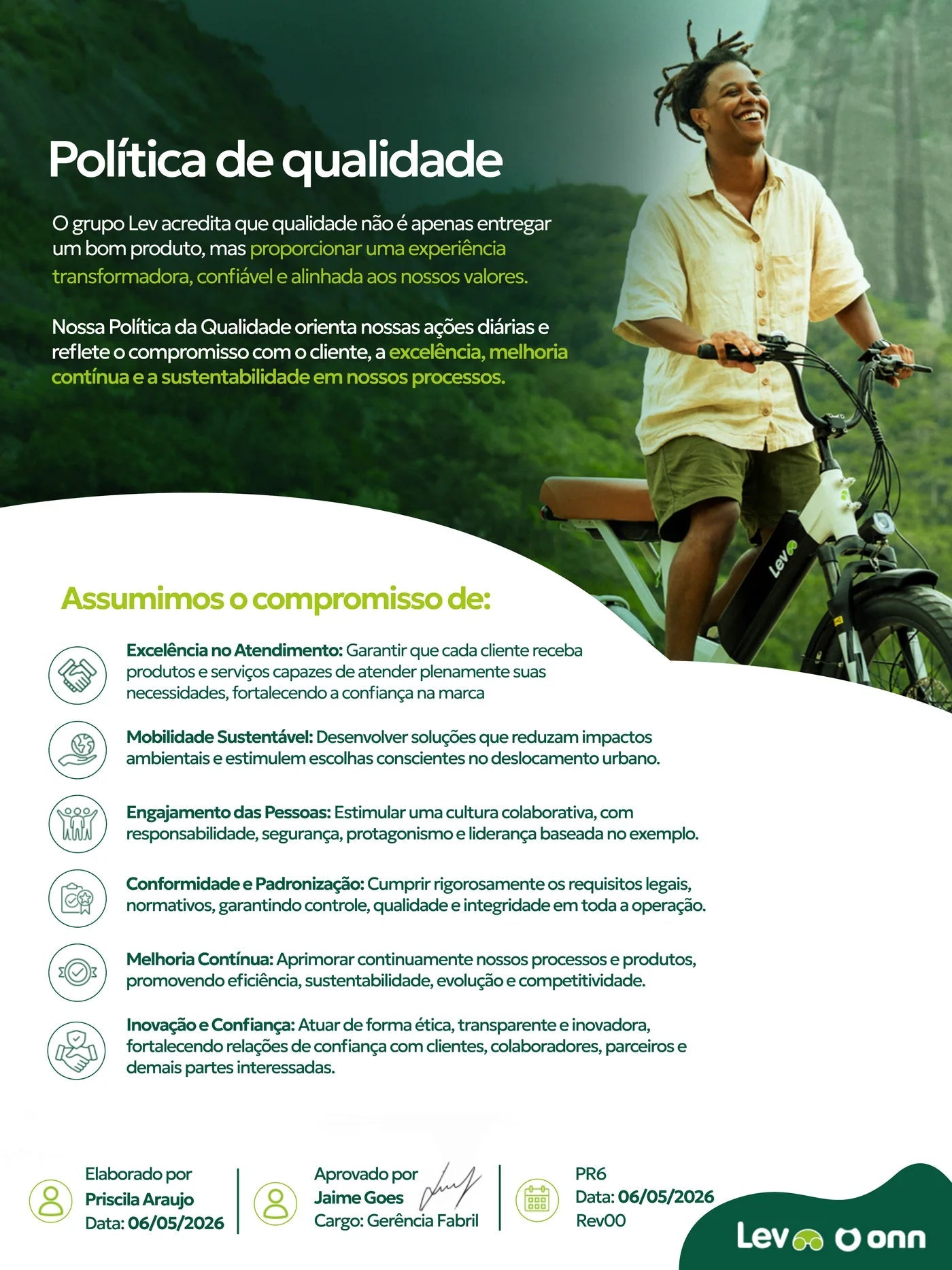 Documento oficial da Política de Qualidade da Lev